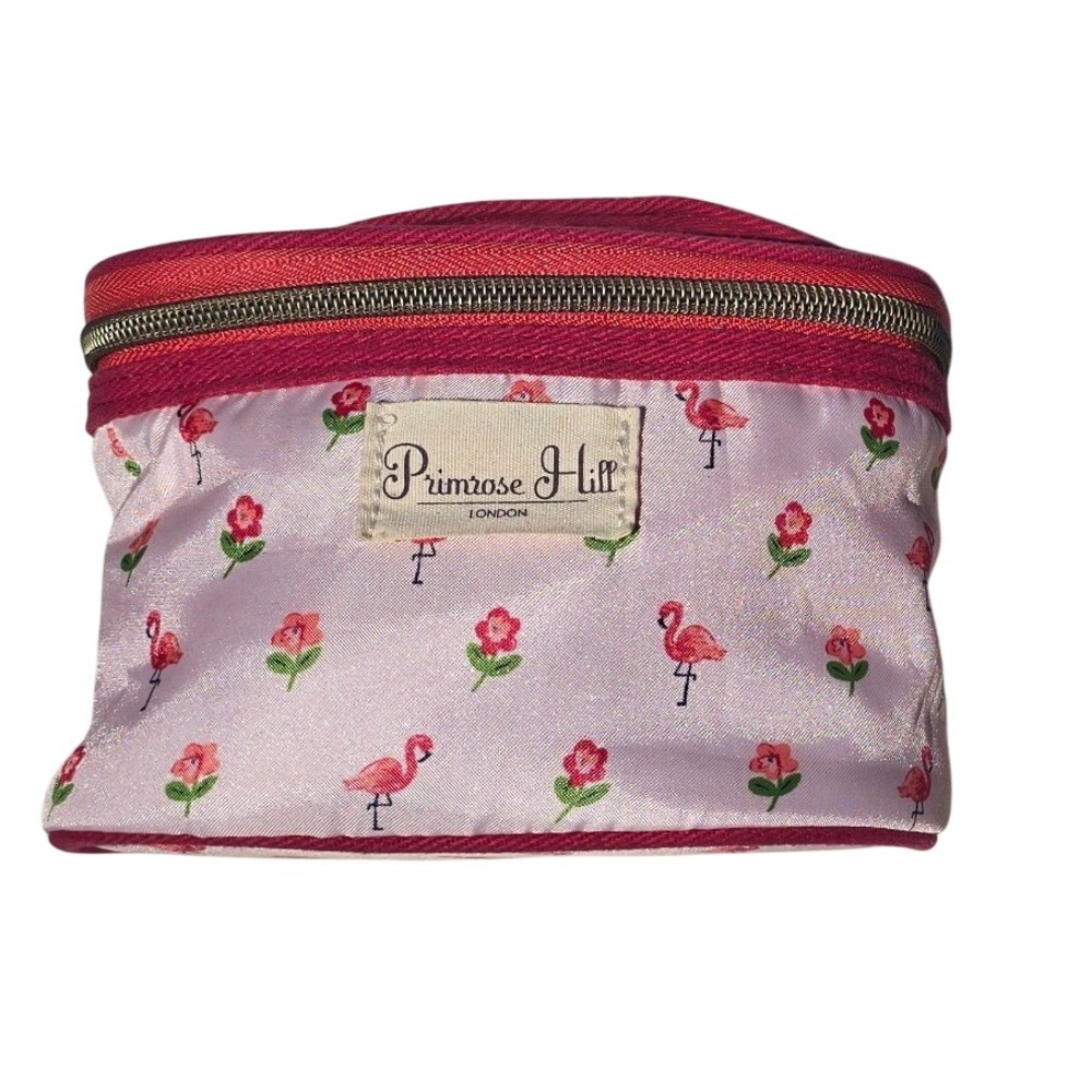 Primrose Hill Pink Flamingo Floral Satin Makeup Bag Cosmetic Case Travel Pouch